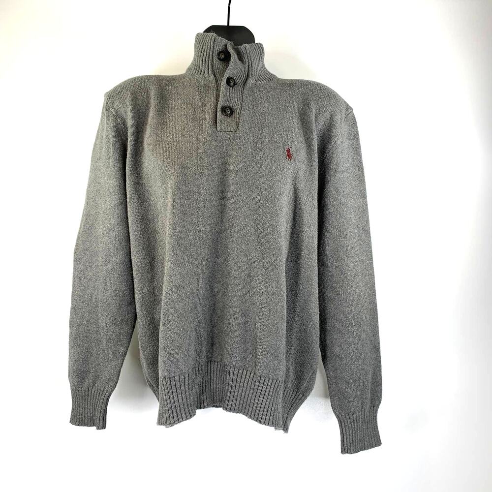 Polo Ralph Lauren Sweater Long Sleeve Pullover Preppy Wool Free Cotton Gray
